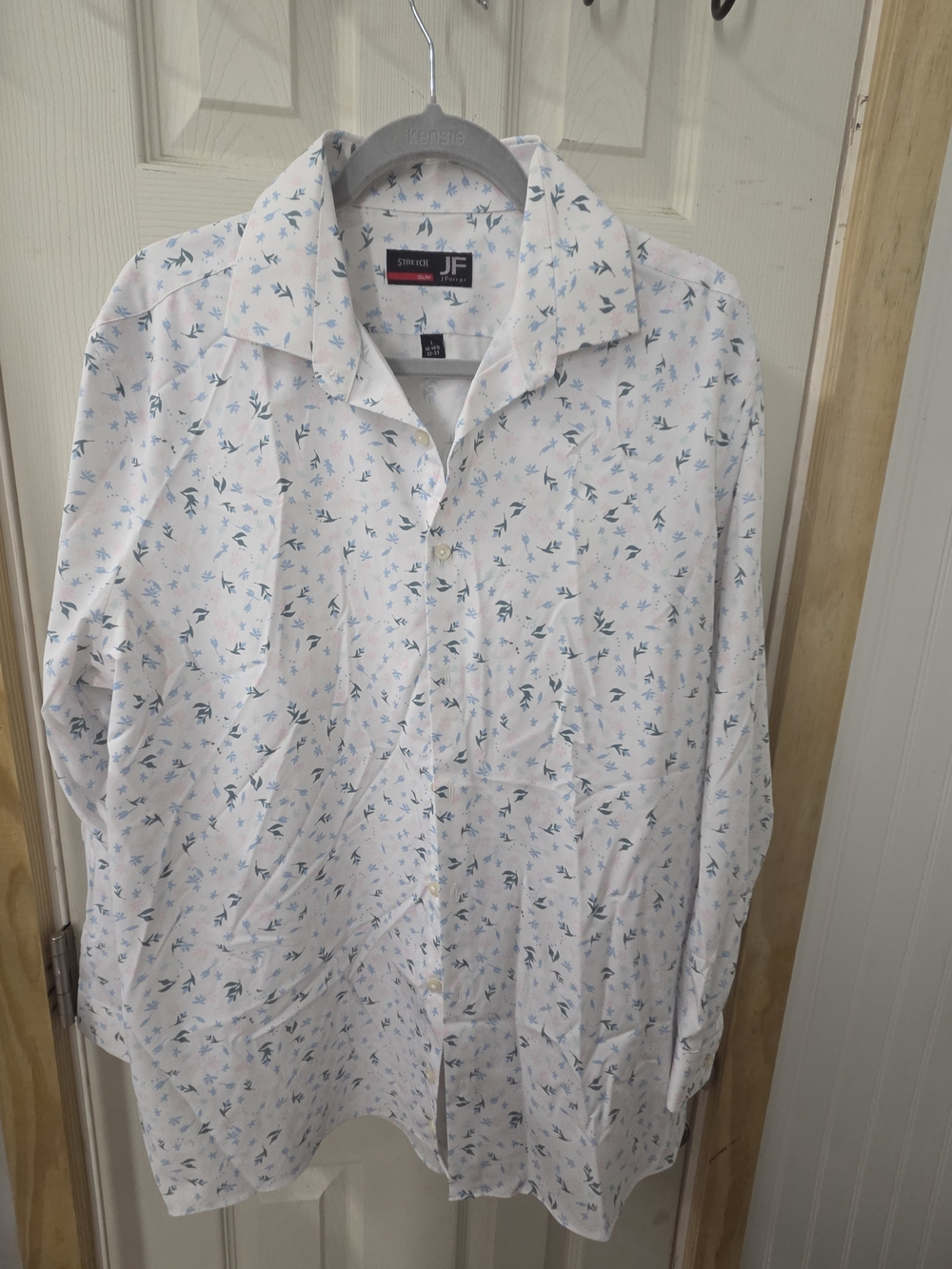 jf j.ferrar White Button-Down Shirt with Blue Micro Floral Print